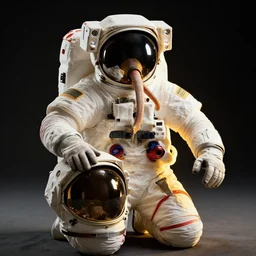 extremely detailed studio portrait of space astronaut, tentacle coming out of mouth, helmet is off, helmet i in lap, full body, soft light, golden glow, award winning photo by nasa