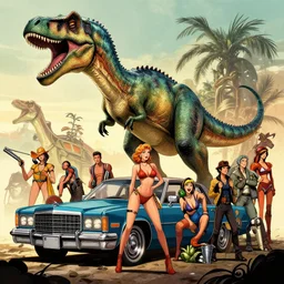cadillacs and dinosaurs, game, pinup, weapons, dystopian, made by stanley artgerm lau, wlop, rossdraws, james jean, andrei riabovitchev, marc simonetti, yoshitaka amano, beksinski artstation, cgsociety