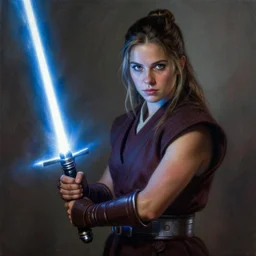 breathtaking detailed concept art painting of a jedi dilma rousseff holding a lightsaber, by hsiao - ron cheng, exquisite detail, extremely moody lighting, 8 k