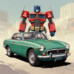 illustration of a vintage mgb as an autobot