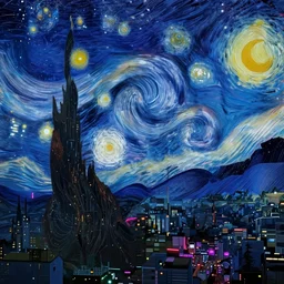 starry night sky futuristic city of light synthwave bright neon colors highly details cinematic, vladimir kush, philippe dru, roger deal, michael whelan,