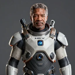 Morgan Freeman wearing an HEV suit from Half-Life, Artstation, devianart, volumetric light, sharp focus
