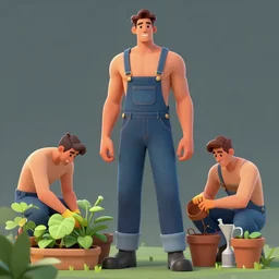 tall muscular man tending to a garden. shirtless jean overalls. character design by charlie bowater, ross tran, artgerm, and makoto shinkai, detailed, inked, western comic book art, 2 0 2 1 award winning painting
