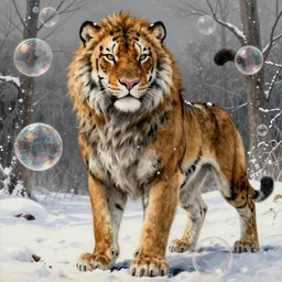 aesthetic portrait commission of a of a male fully furry anthro liger made of soap bubbles, winter atmosphere, by otto marseus van schriek rachel ruyschwith a tail and a beautiful attractive hyperdetailed face. character design by charlie bowater, ross tran, artgerm, detailed, inked, award winning film poster painting