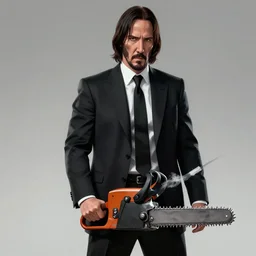 keanu reeves as john wick, holding a chainsaw, cinematic, doom eternal concept art