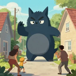 an big creature scaring people in the neighborhood