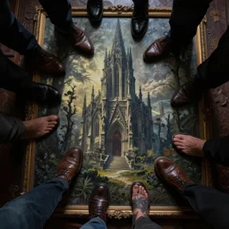 Saul Goodman surrounded by feet, painting, gothic