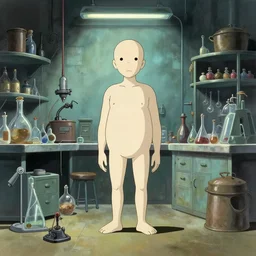 minimalist cyborg midget inside byzantine kowloon hoarder labaratory, portrait by by greg rutkowski and h. r. giger and stalenhag and deak ferrand, studio ghibli composition