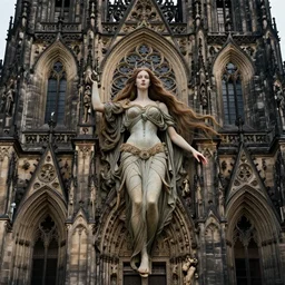 hyperrealistic detailed portrait of a beautiful long haired young goddess morphing into a gothic cathedral, authentic ornamental architecture, art by ernst haeckel, john william godward, android jones, h. r. giger, gothic, neo - gothic, heavily ornamental,