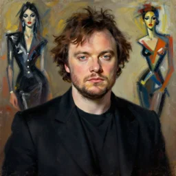 jack black age 5 0, portrait painting by john singer sargent, frank frazetta, jackson pollock, fashion photography