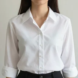 photo of a woman wearing a white { blouse }