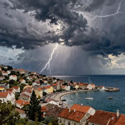A beautiful painting of port town during thunderstorm by Ivan aivazovsky and greg rutkowski