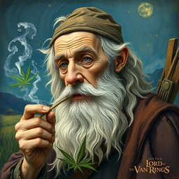 gandalf from lord of the rings smoking a marijuana in the style of van gogh
