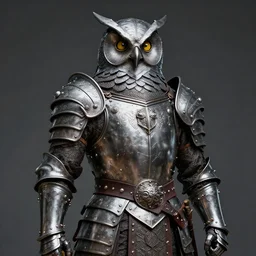 portrait photograph of a warrior with metal owl armour. Extremely detailed. 8k
