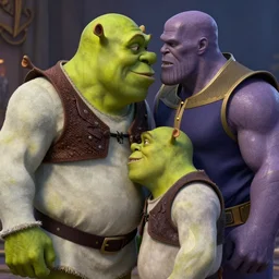 Shrek, Thanos, and Gru intensely making out, realistic, hyperrealistic, highly detailed, very detailed, 8k resolution, real life, HD quality, dramatic, studio quality lighting