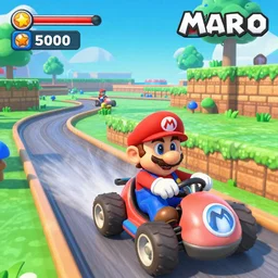 mario driving through a mario kart course set in skyrim, a race track through whiterun