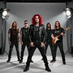a death metal band themed after Weird Al, studio lighting, photo realistic