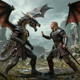Senator Armstrong fighting a dragon in Skyrim