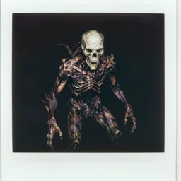 ominous polaroid photo of scary entity cryptid designed by emil melmoth, skinned humanoid creature, monster, no ( ( skin ) ) skinless skull monster