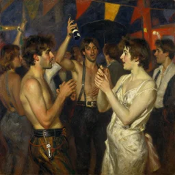 9 0's ibiza party, night, painting by gaston bussiere, craig mullins, j. c. leyendecker