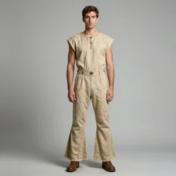 an award - winning photo of an ancient male model wearing a plain boot cut flared distressed medieval designer menswear trousers designed by kapital, 4 k, studio lighting, wide angle lens, 2 0 0 4