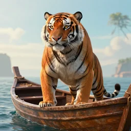 a robot tiger in the boat in life of pi movie, realistic detailed digital art by maxwell boas jessica rossier christian dimitrov anton fadeev trending on artstation cgsociety rendered in unreal engine 4 k hq