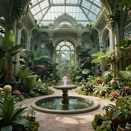 jardin des plantes in a a sci-fi style, very high quality, cinematic, intense lighting, very beautiful, superb, 8k
