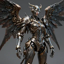 complex 3 d render hyper detailed ultra sharp of a beautiful ornate biomech valkyrie princess angel of death gorgeous, wings, steampunk, d & d, medieval dark fantasy, battle armor, fiery aura, dynamic, intricate, zbrush, octane render, 8 k, hd, rim light, symmetrical, proportional, art by takeshi obata & satoshi kon & artgerm & billelis & wlop & hirohiko araki