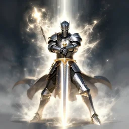 A paladin wielding a giant sword surrounded by bright light, by AgusSW