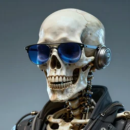 skeleton with cool glasses, biopunk art
