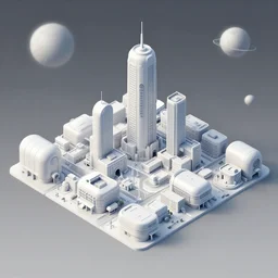 isometric view of a small town on an alien planet, the building are made from modular capsules, from a space themed point and click 2D graphic adventure game, made in 2019, high quality graphics