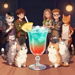 cool kid cat drink cocktail, extremely detailed, sharp focus, wide view, full body shot, smooth, digital illustration, by james jean, by rossdraws, frank franzzeta, mcbess, sakimichan, brosmin, danton fadeev, steve simpson