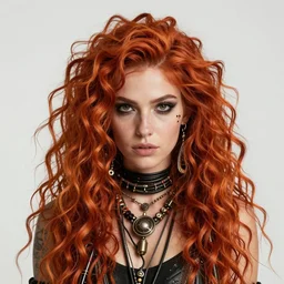 highly detailed portrait of wasteland punk long curly fire hair tribal lady, stray wiring by atey ghailan, james gilleard, by joe fenton, by greg rutkowski, by greg tocchini, by kaethe butcher, 4 k resolution, gradient blue, green, black and white color scheme!!! ( ( flaming robotic dystopian city spiral background ) )