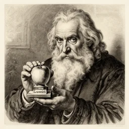 grandpa lucifer holding an apple engraved ink stamp aquatint etching intaglio antonio j. manzanedo michael kutsche waldemar von kozak 4k artstation wikiart wikipedia