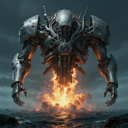 cyberpunk apocalypse doomsday machine, atomic bomb expoding over the ocean, no survivors, fantasy concept art, hyper realistic illustration, symetrical complex fine detail, 8 k, sinister, artstation, unreal engine,
