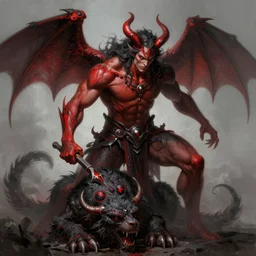 portrait of aggressive demonic damned heracles slaying a beast, d & d, muscular! athetic slim bodybuilder, red and black, futuristic, fantasy, intricate, elegant, highly detailed, digital painting, artstation, concept art, smooth, sharp focus, illustration, art by artgerm and greg rutkowski and alphonse mucha