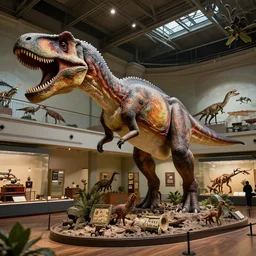 vintage museum dinosaur exhibit, highly detailed, 4k, HDR, award-winning, artstation, octane render