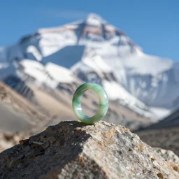 a jade ring is sitting on the peak of mount everest, clear focus, bokeh effect, high res, hasselblad, dslr, cinematic