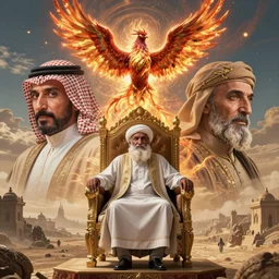 arabian hasan - i sabbah old man on throne chair rising as a phenix + face of robert redford + epic wide scene, cinematic lighting, artgerm, artstation, deviantart, 8 k, high detailed