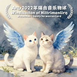 watercolor illustration style, cute! cats! with blue wings!!