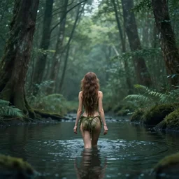 forest nymph rising from the water. view from behind, back view. nuri iyem, james gurney, james jean, greg rutkowski, anato finnstark. award winning photography