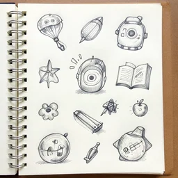 student composition notebook doodles, crude, simple pen drawings