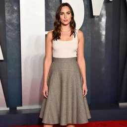 Gal Gadot wearing a Lindsay Plaid Skirt, photographed in the style of Mario Testino
