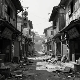 an intricate high contrast, photorealistic concept illustration, abandoned asian street, scifi color palette, style by wlop, by feng zhu, by artgerm, matte painting, vfx, hyper detail, artstation, cgsociety, octane render