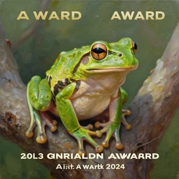 beautiful oil painting of frog on a tree, sunlight, award - winning, matte,