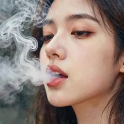 extreme closeup of smoke emerging from a young woman's mouth, closeup!!, thick swirling smoke everywhere, by conrad roset, brush strokes, watercolor trending on artstation