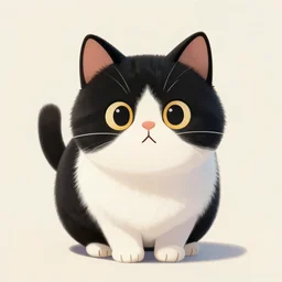 cute painting of a round black and white cat by apofiss, featured on artstation, pixar