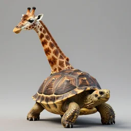 a professional high quality illustration of a giraffe turtle chimera. a giraffe imitating a turtle. a giraffe made of turtle.