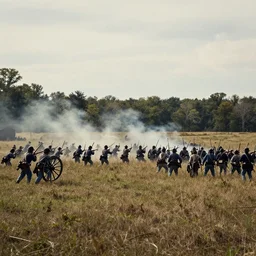 distant shot of a civil war battle in virginia