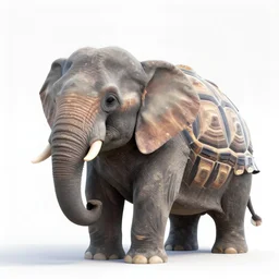 elefant wearing a giant turtler shell